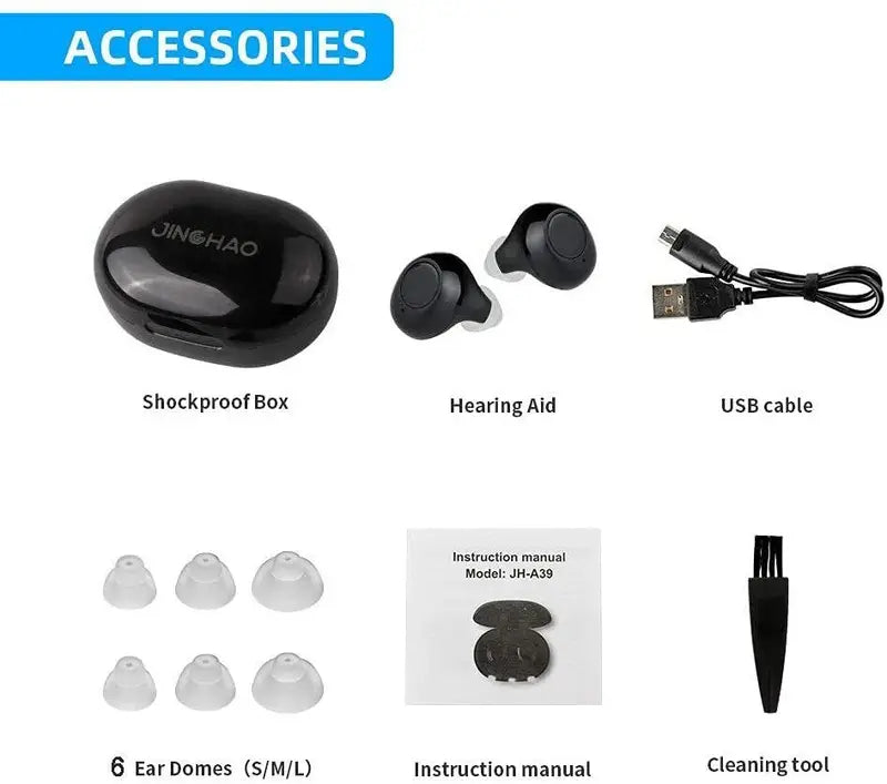 Digital In-Ear Hearing Aid Amplifier Rechargeable Sound Enhancer - Black/White