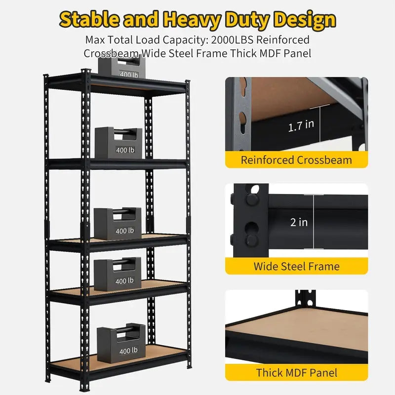 Heavy Duty 5-Tier Metal Storage Shelving Unit 30x12x60in, Adjustable Garage Rack