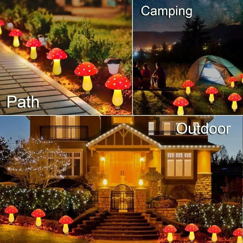 Solar Mushroom Garden Lights - Red LED Landscape Lawn Lamp for Outdoor Decor