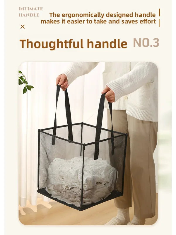 Foldable Large Mesh Laundry Hamper with Reinforced Handles - Collapsible Clothes Storage Basket