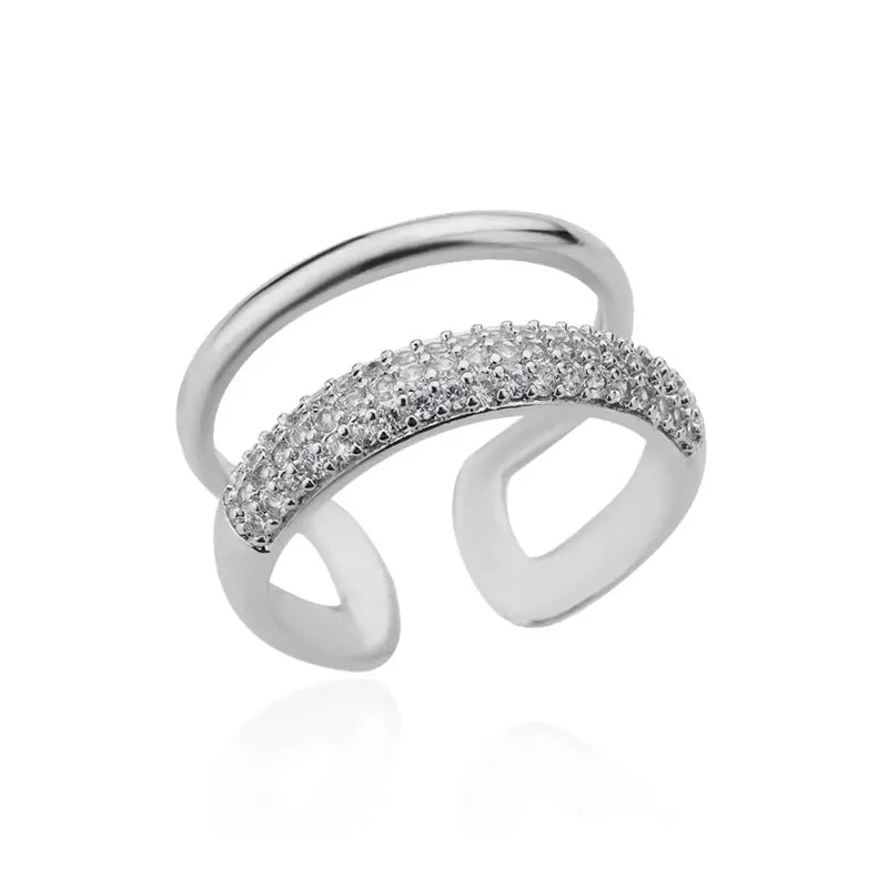 Open Stainless Steel Zircon Rings for Women - Trendy Wedding Jewelry