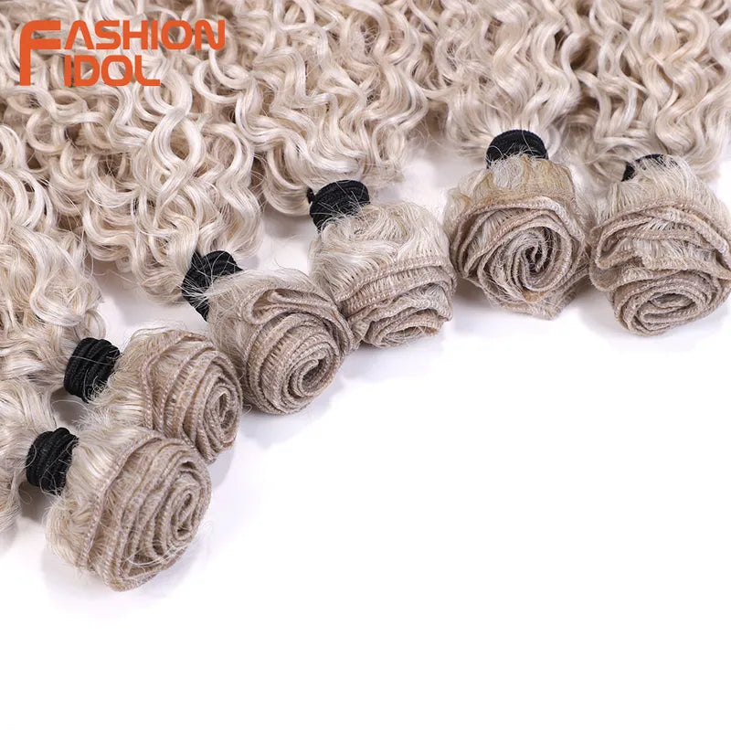 Kinky Curly Synthetic Hair Extensions Bundles - Ombre Blonde, 20-24 Inch, High Temp Fiber, 6 Pack
