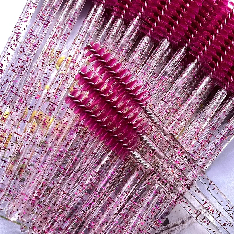 50Pcs Mascara Wands Eyelash & Eyebrow Applicator Spoolers with Crystal Diamond Handle
