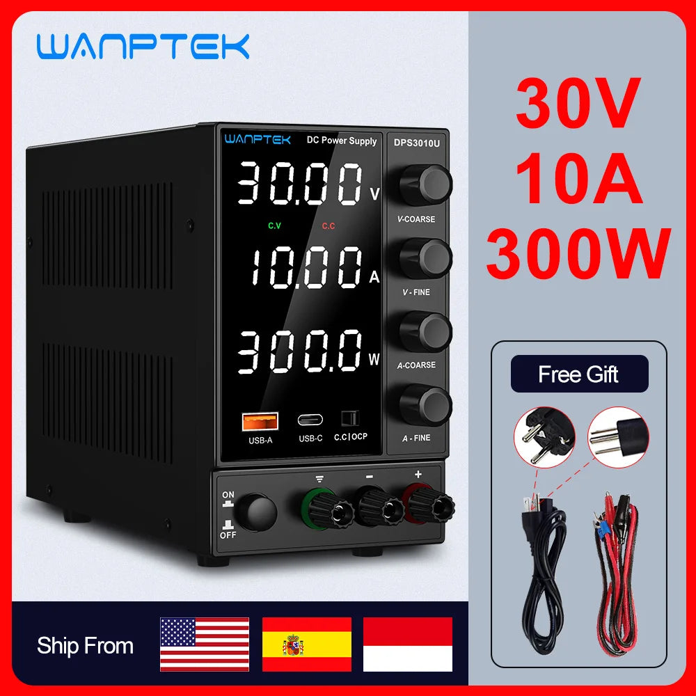 Adjustable DC Power Supply 30V 10A Lab Bench Voltage Regulator with LED Display