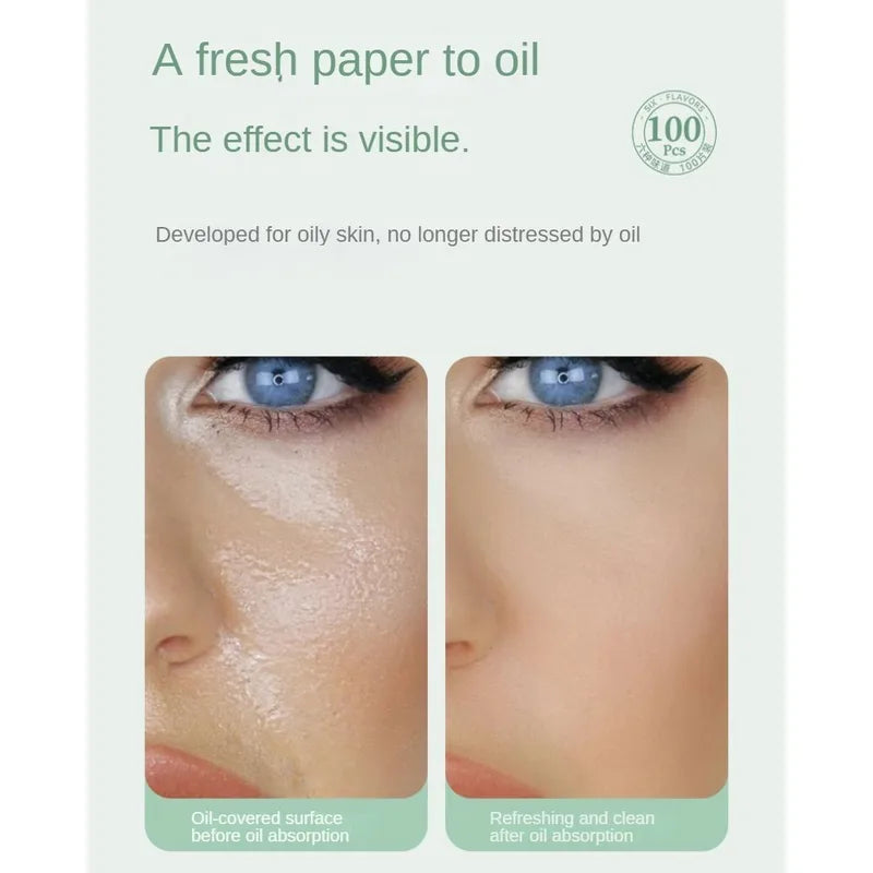 Oil-Absorbing Facial Blotting Papers with Fragrance - T-Zone Control, 100 Pieces