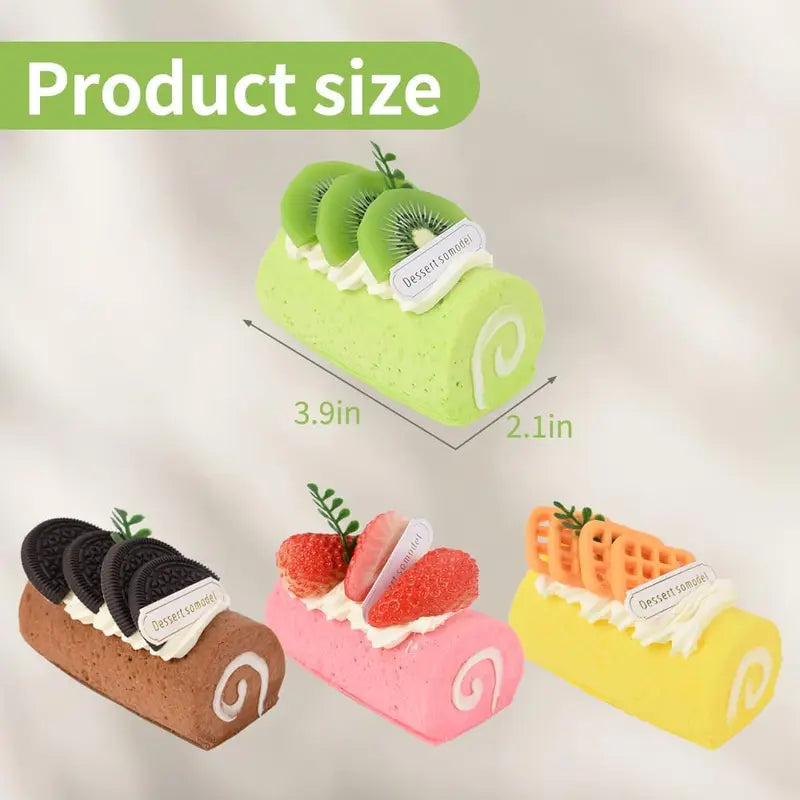 Artificial Cake Model Roll Cake Food Decor Set - Simulation Faux Swiss Rolls for Home Kitchen Display