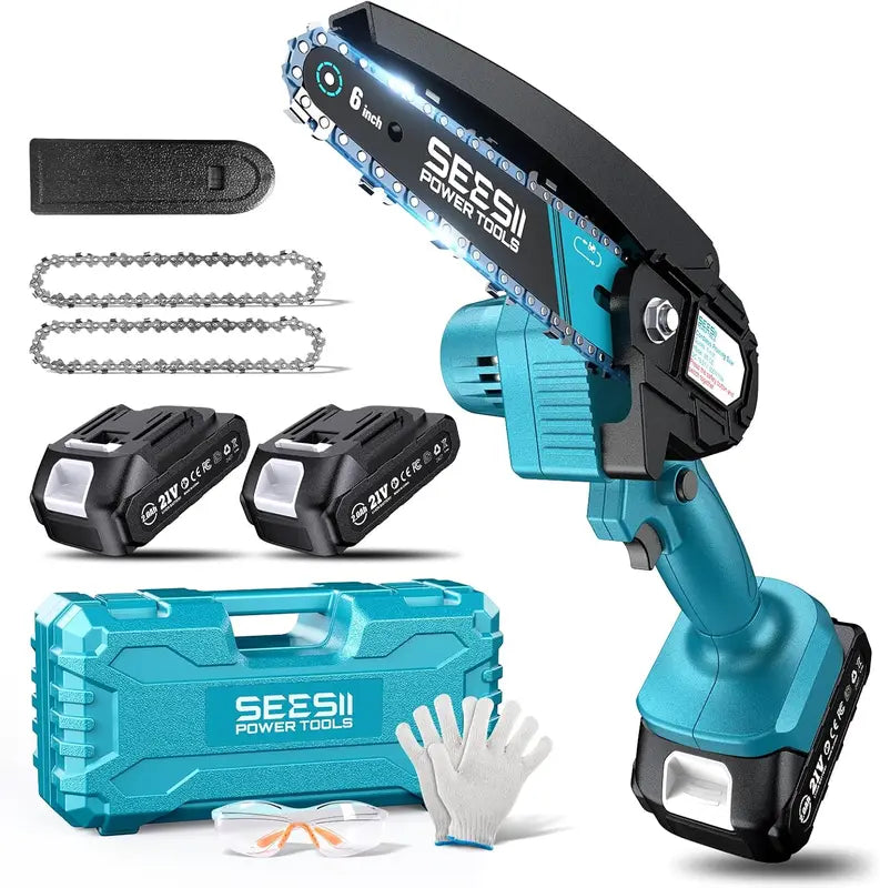 Cordless Mini Chainsaw 6-inch Electric Tree Pruner for Wood Cutting and Trimming