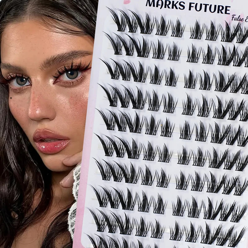 10 Rows 100 Clusters Fox-Style False Eyelashes - Natural & Thick for Beginners