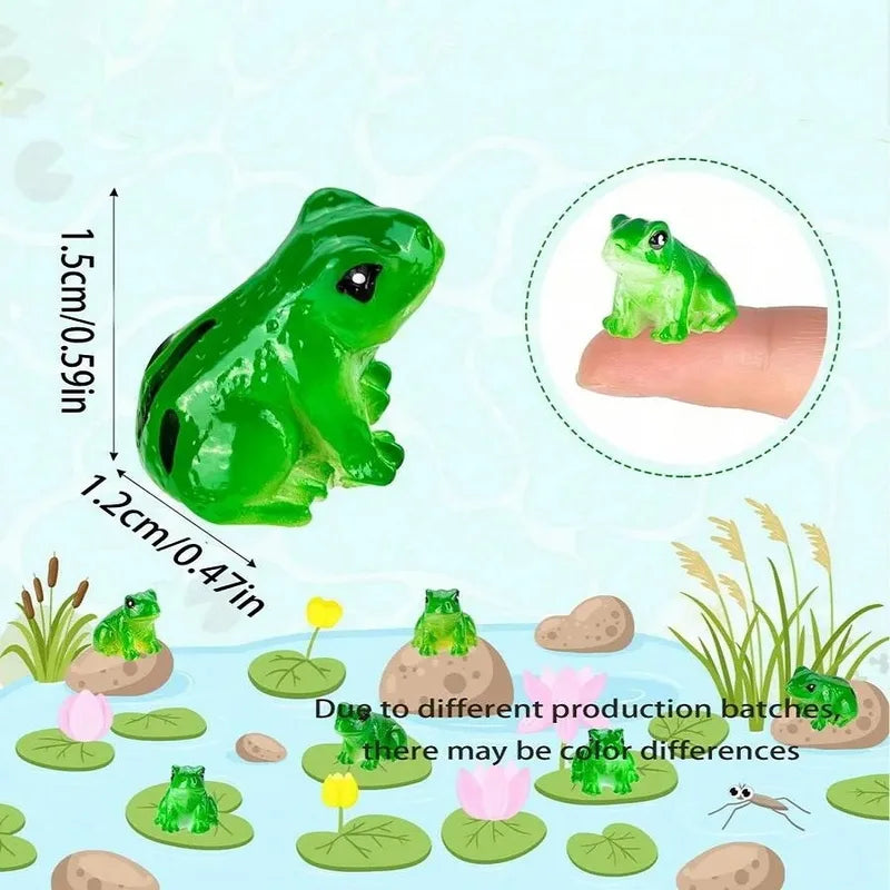 Mini Resin Frog Figurines Set for Aquarium Decor and Terrariums - 10 Pieces