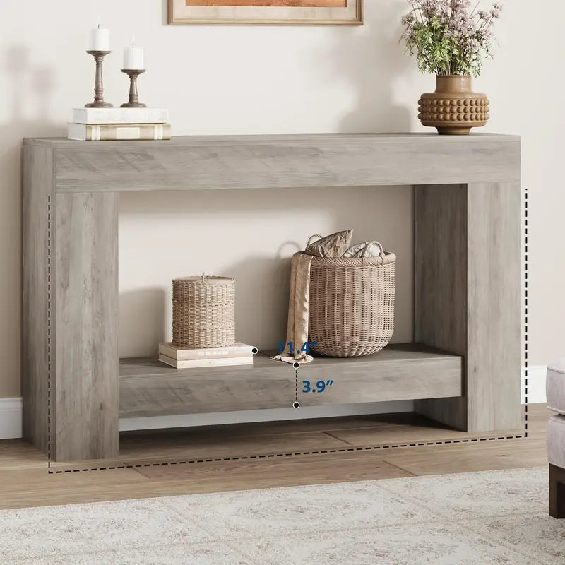 Farmhouse 47-Inch Wooden Console Table with Open Storage for Entryway, Living Room & Hallway
