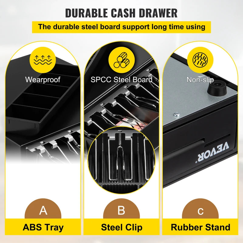16-Inch Heavy Duty Cash Register Drawer with Removable Coin Compartments - Compatible with POS Systems