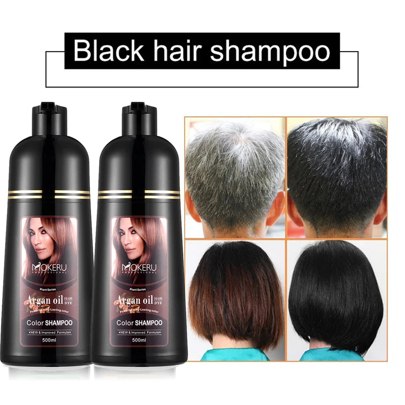 Permanent Hair Dye Shampoo with Argan Oil - Long Lasting Color for Gray Hair