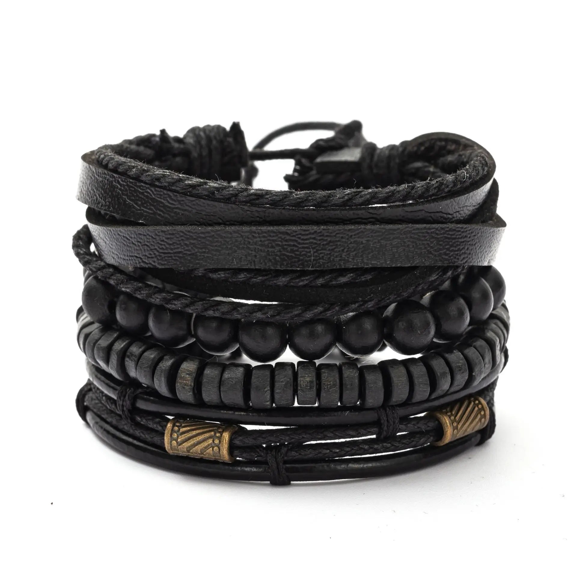 4PCS Multi-Layer Wooden Beads Men's Bracelet Set - Vintage Fashion Accessories