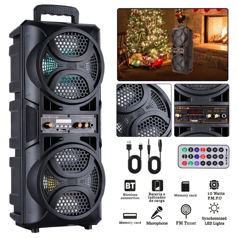 3000W Portable Bluetooth Karaoke Speaker with Dual 8-Inch Subwoofers and RGB Lights