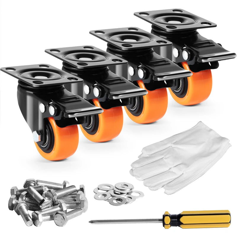Heavy Duty Swivel Plate Casters Set of 4 with Dual Locking PVC Wheels for Furniture, Cart, Workbench