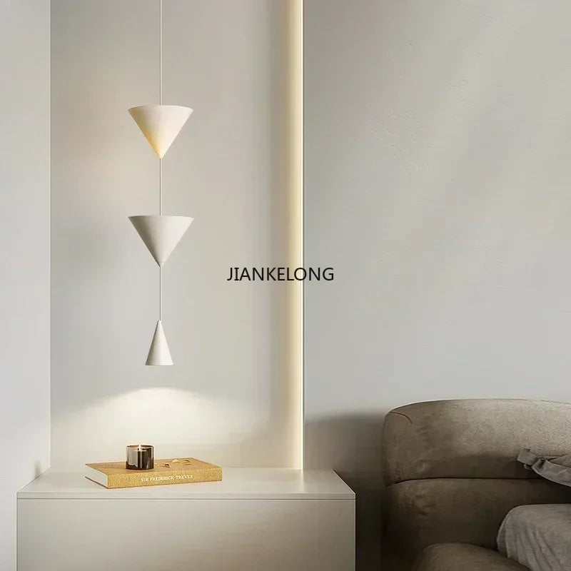 Nordic Minimalist LED Pendant Light for Living Room & Bedroom - Modern Black & White Conical Fixture