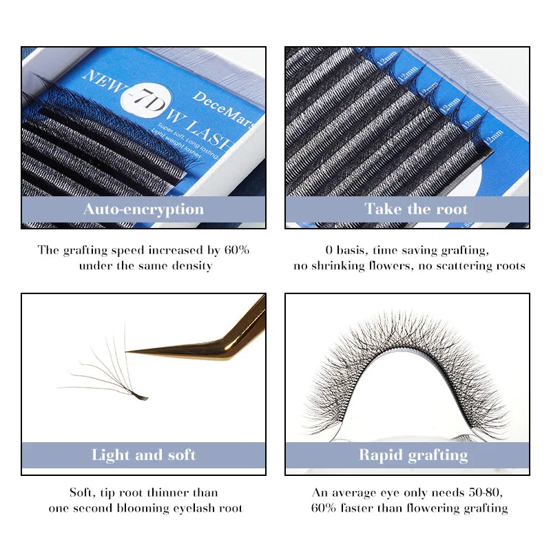 7D W Shaped Eyelash Extensions - 12 Lines Per Tray for Professional Lash Application
