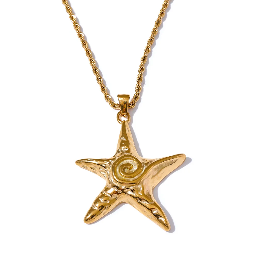 Starfish Pendant Necklace Stainless Steel 18K Gold PVD Plated Statement Jewelry