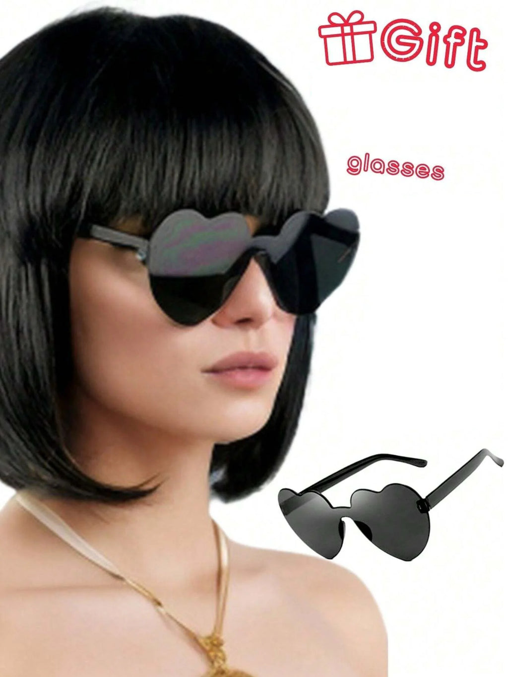 Colorful Short Straight Wig for Halloween Party - Funny & Novelty Accessory with Heart-Shaped Sunglasses