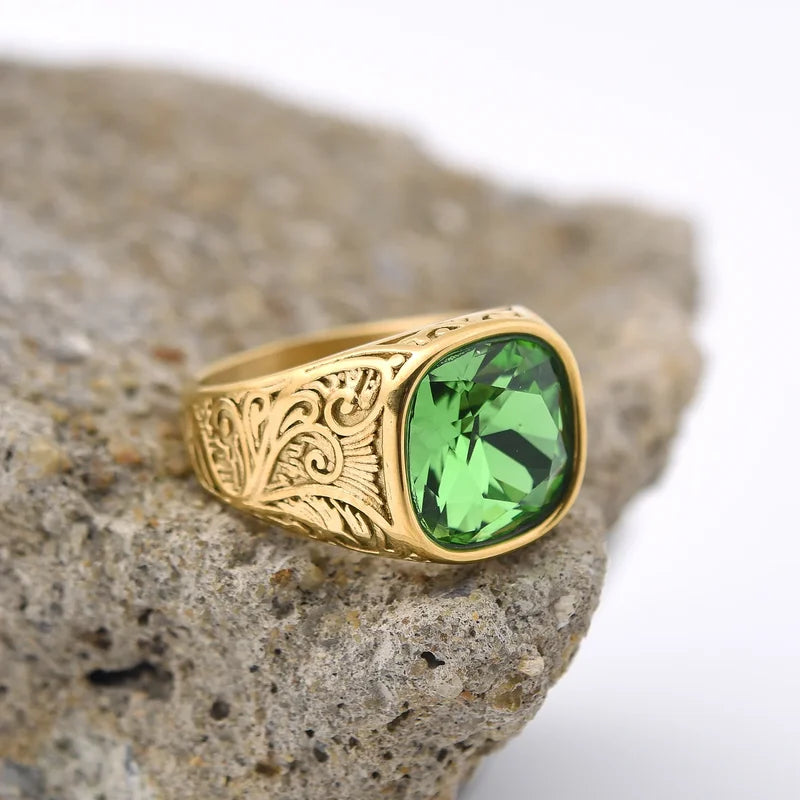 Men's Stylish Multi-Color Gem Silver Ring - Gift-Ready Jewelry