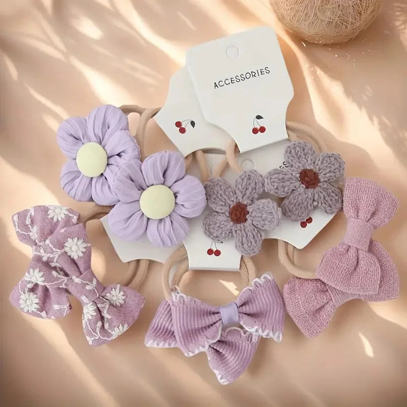 Colorful Flower and Bow Headbands Set - Soft Polyester Hair Accessories for Casual Wear