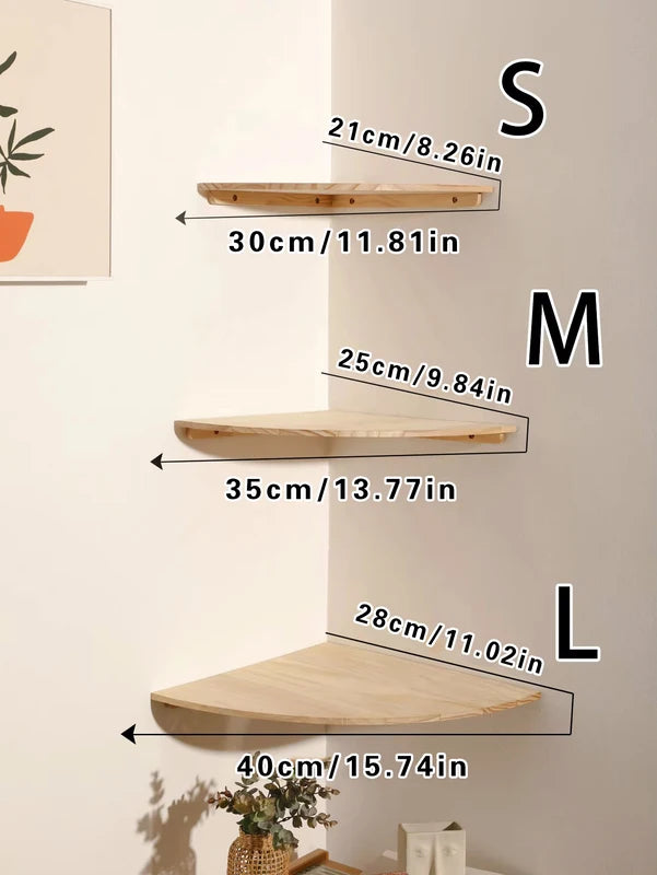 Floating Corner Wall Shelf with Scalloped Edges - Wooden Ledge for Living Room Bedroom Kitchen