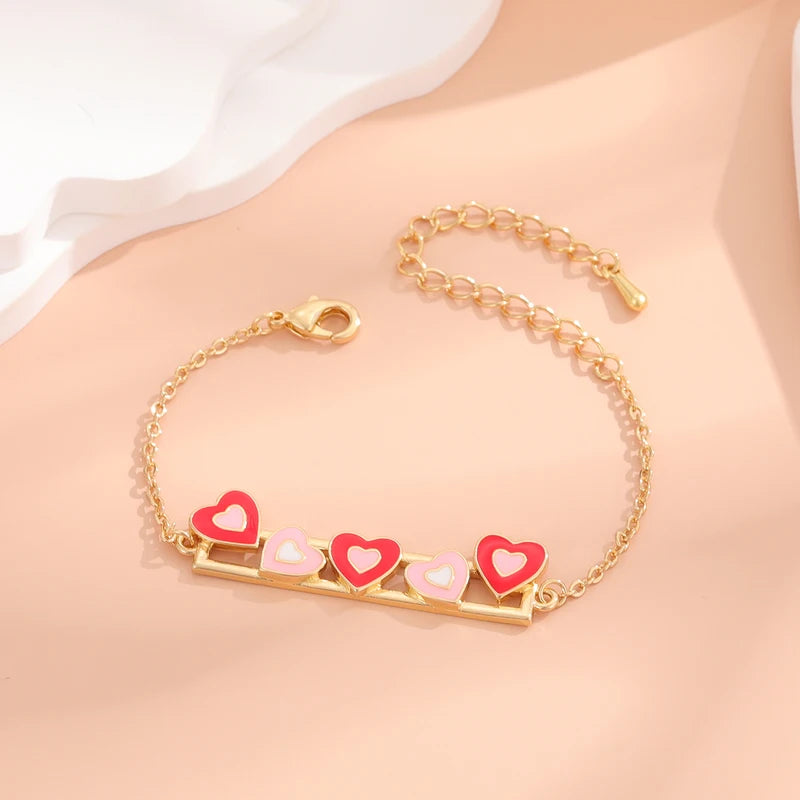 14K Gold Plated Heart Charm Cuff Bracelets for Kids & Girls Adjustable Jewelry