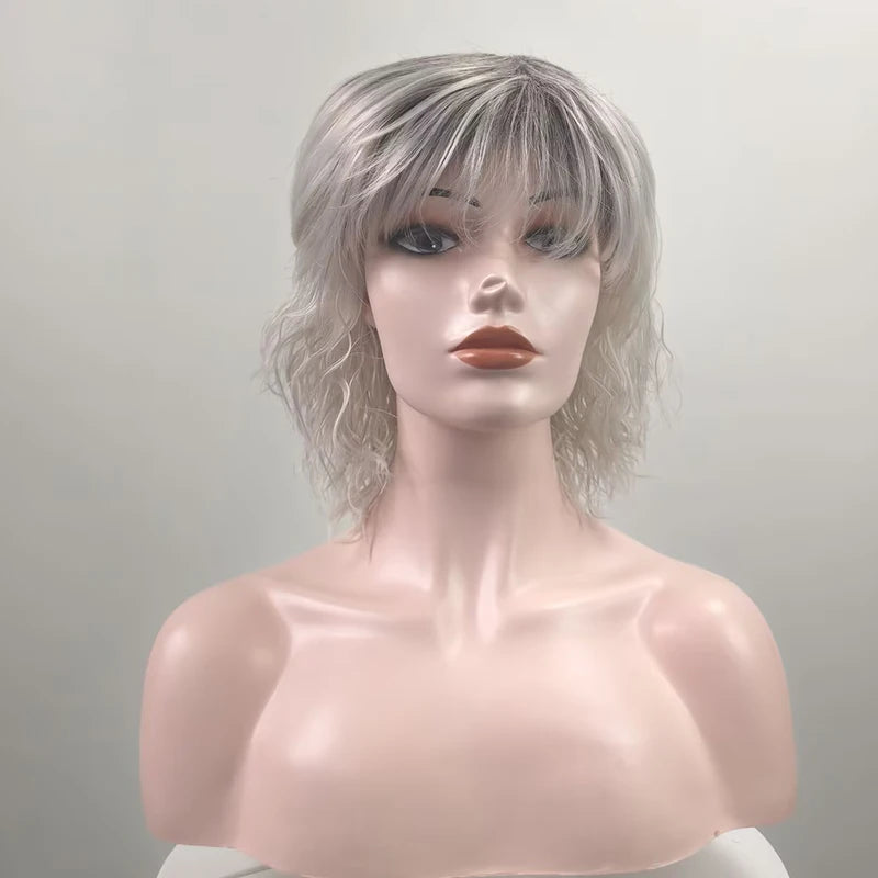 Grey Synthetic Wig for Women Short Curly Hair Cosplay & Daily Wear