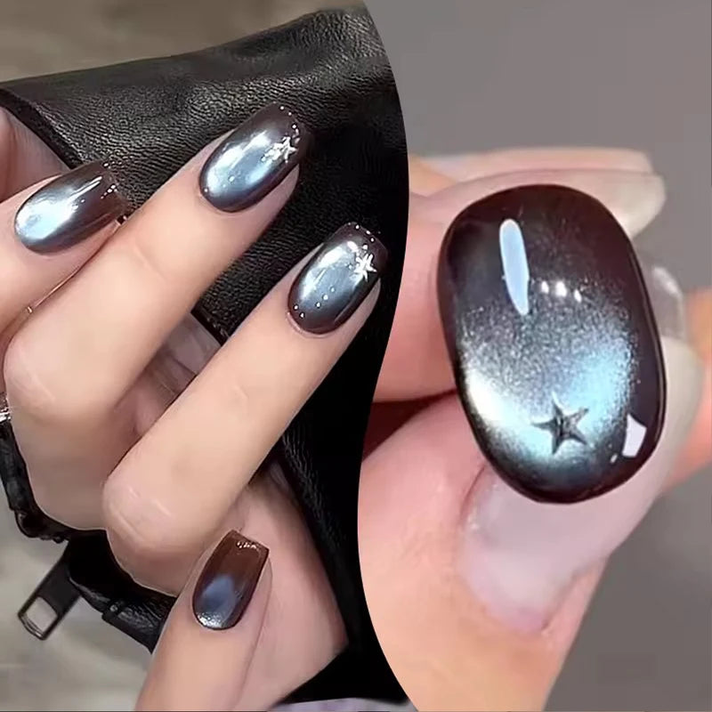 12-Piece Long Night Blue Light Magnet Cat Eye Gel Nail Polish Set - Nail Art Supplies
