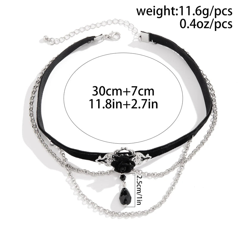 Black Cotton Rope Choker Necklace for Women Gothic Jewelry Tassel Link Chain 2024