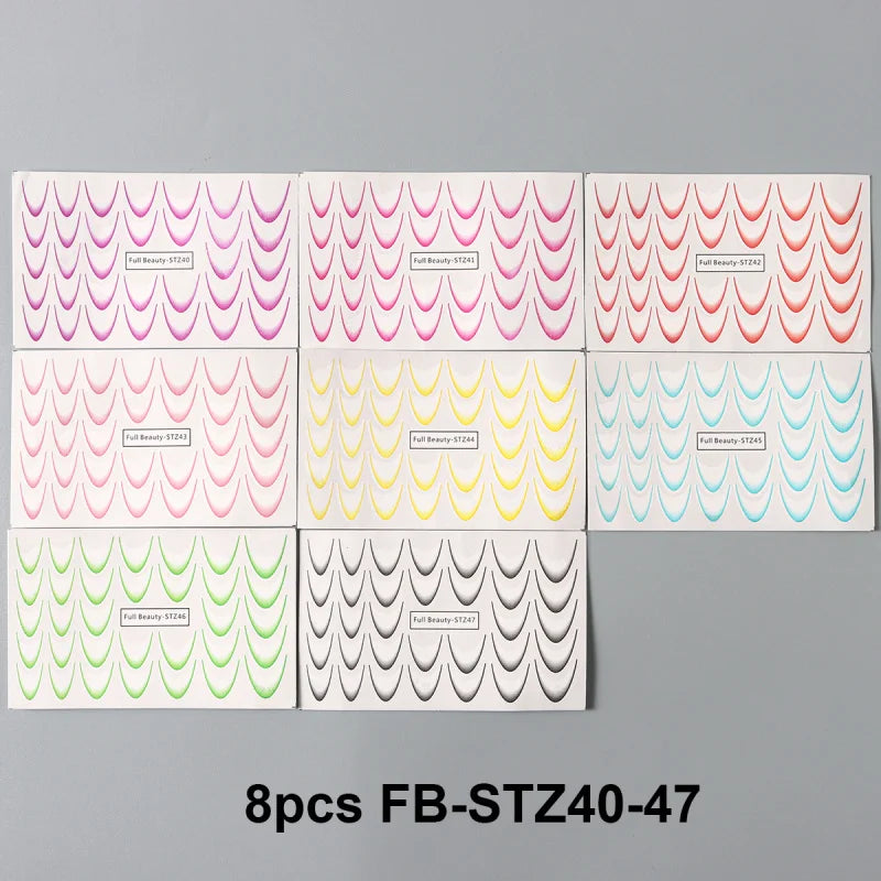8PCS Gradient French Nail Art Stickers Water Transfer Decals for DIY Manicure