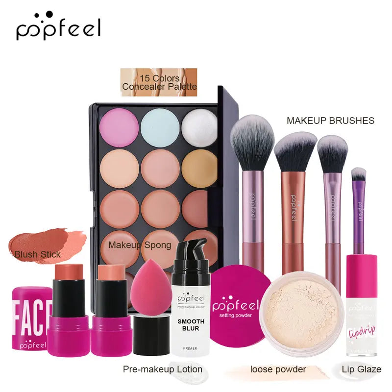 All-in-One Makeup Kit Waterproof Sweatproof Face Foundation Concealer Primer Blush