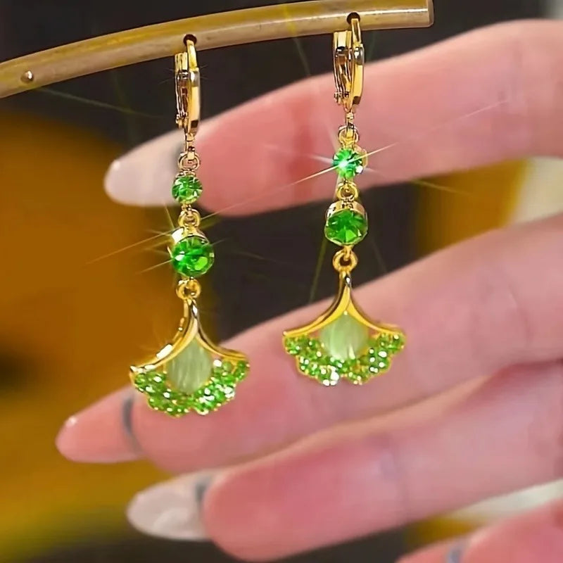 Green Rhinestone Opal Tassel Earrings for Women Fashion Daily Party Jewelry Gift