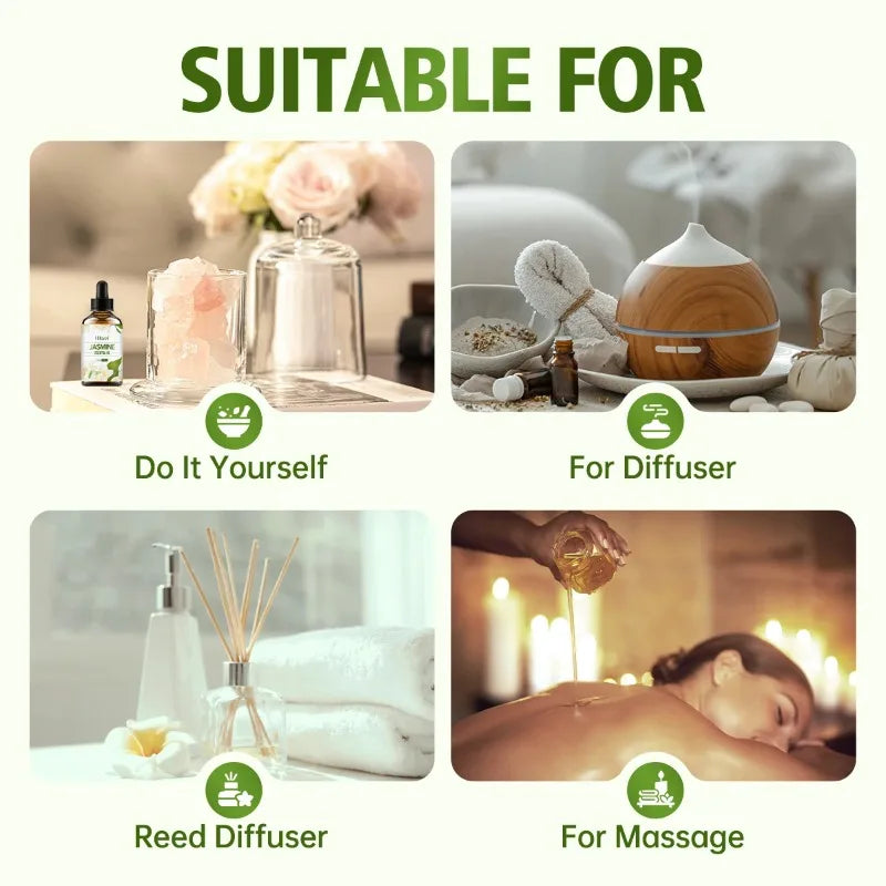Jasmine Essential Oil for Skin Care and Massage - Aromatherapy Fragrance, Moisturizing Body Oil