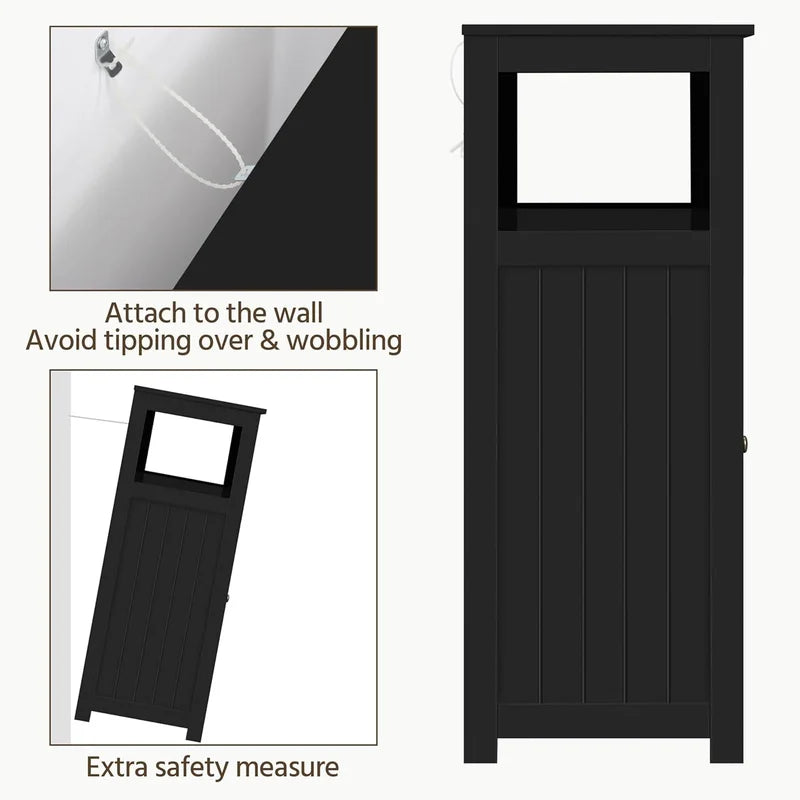 Freestanding Bathroom Storage Cabinet with Drawers & Adjustable Shelf - Black