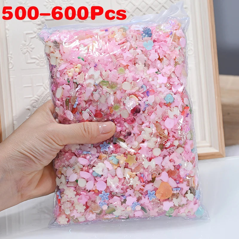 Mixed Resin Nail Charms 3D Bow Flowers Rhinestones for DIY Nail Art 50g