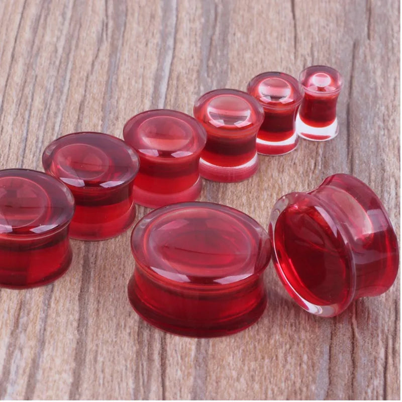 Halloween Blood Red Liquid Filled Double Saddle Ear Plugs Gauges Jewelry Set