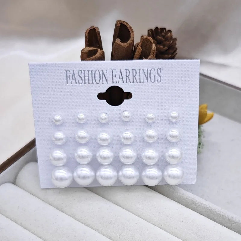 12-Pair Pearl Imitation Women's Earring Set with Classic Jewelry Style