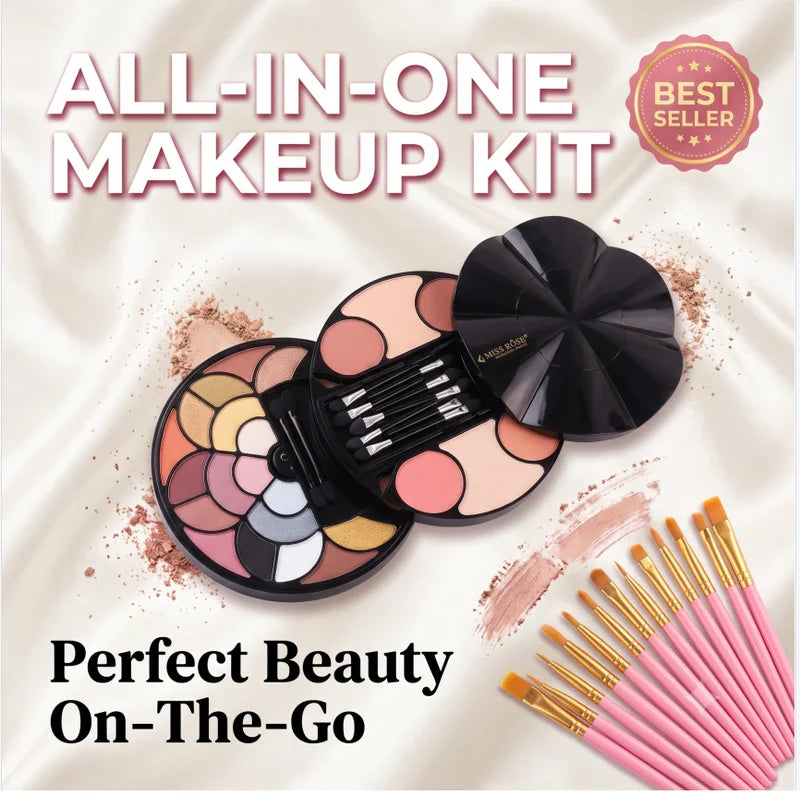 Multicolor Pigmented Makeup Palette with Travel Brush Set for Women - Long-Lasting & Waterproof