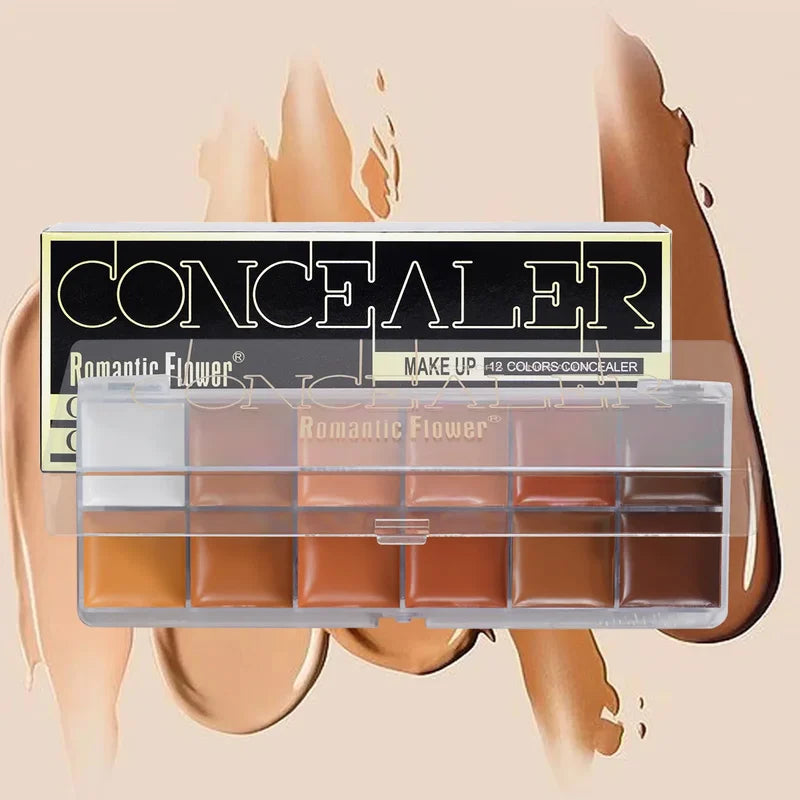 12 Color Full Coverage Waterproof Concealer Palette for Dark Skin - Bridal & Photo Ready Face Makeup
