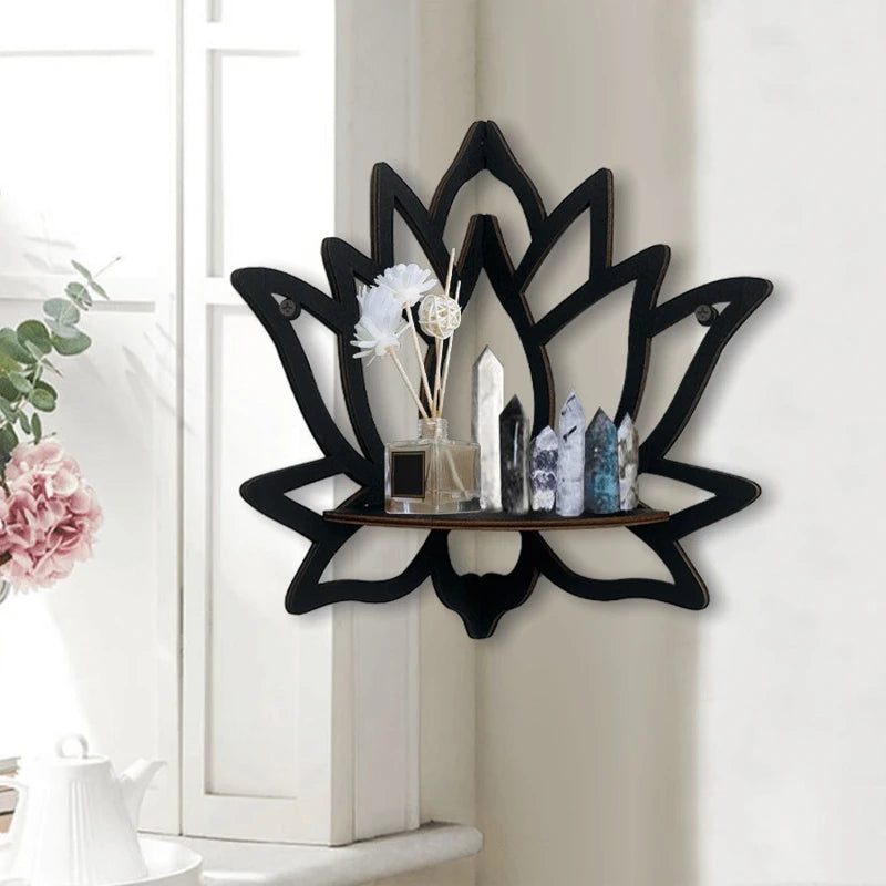 Wooden Lotus Hollow Wall Shelf for Aromatherapy and Candle Holders