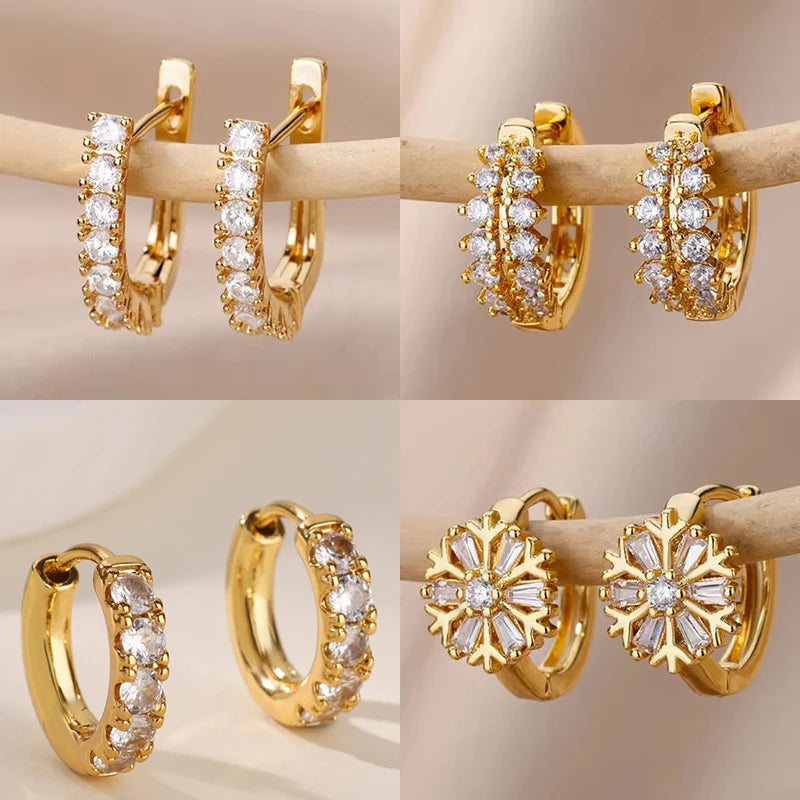 U Shape Cubic Zirconia Stud Earrings for Women Stainless Steel Geometric Jewelry