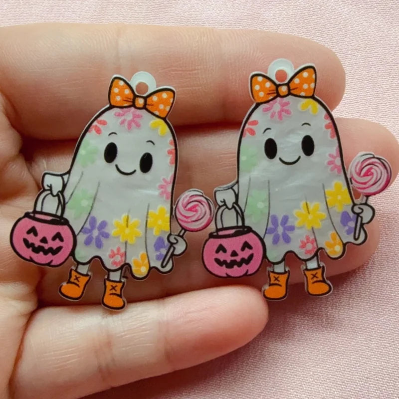 10pcs Acrylic Ghost Pendant Jewelry Making Supplies - Earrings, Necklaces, Keychains