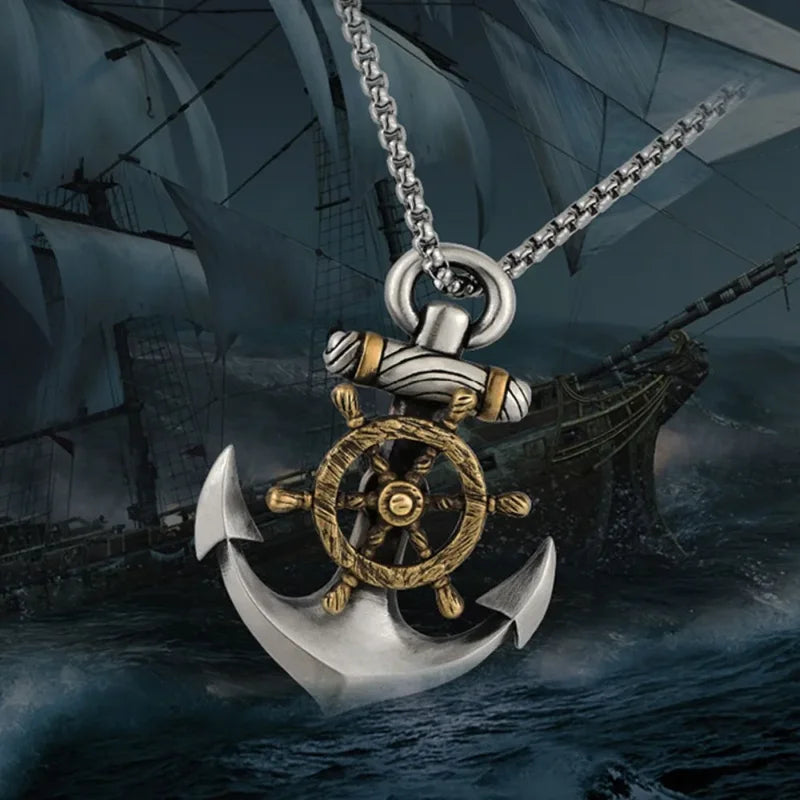 Navy Pirate Anchor Pendant Necklace Unisex Punk Jewelry Trendy Rope Chain
