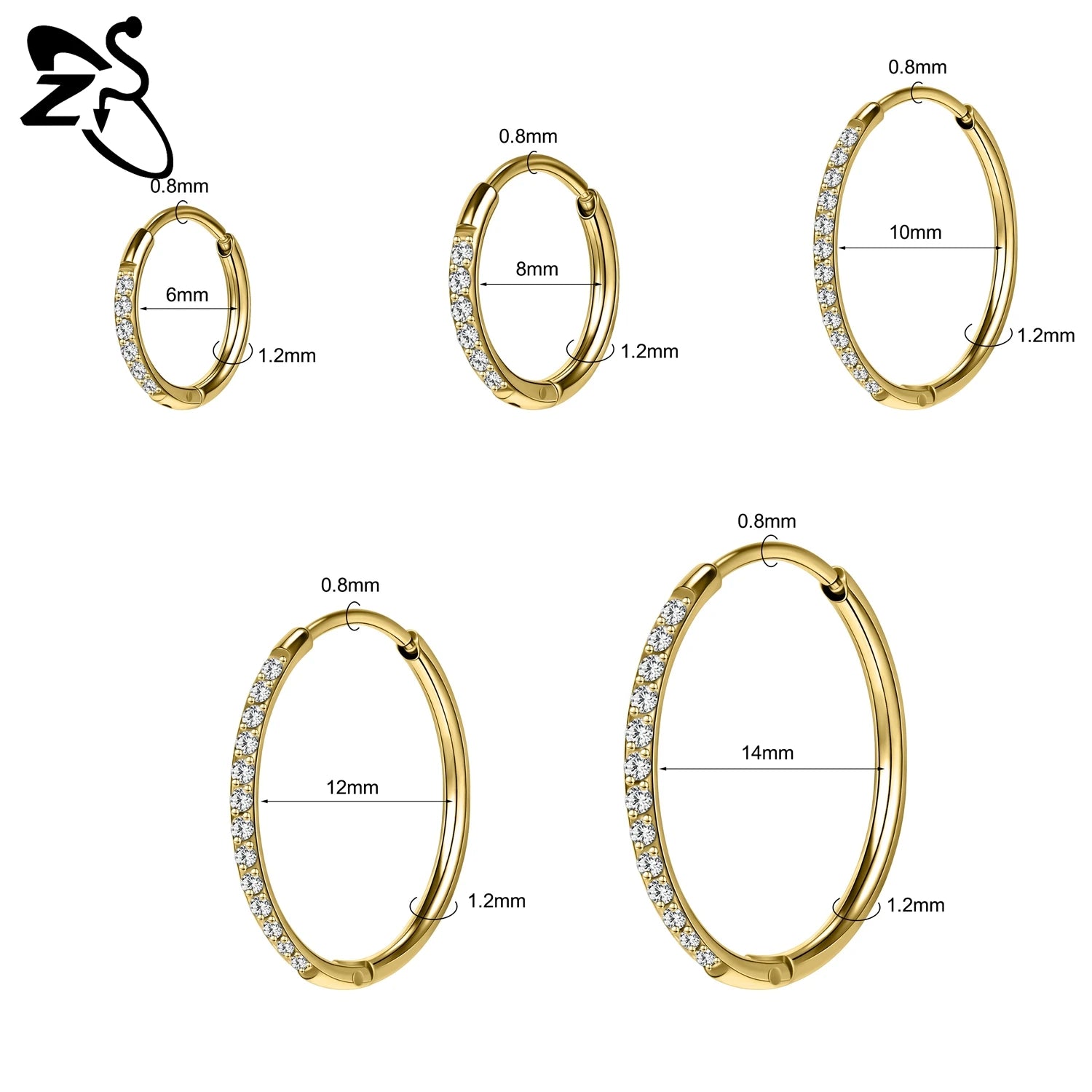 Stainless Steel Hoop Earrings 6/8/10/12MM Round Stud Jewelry for Piercings