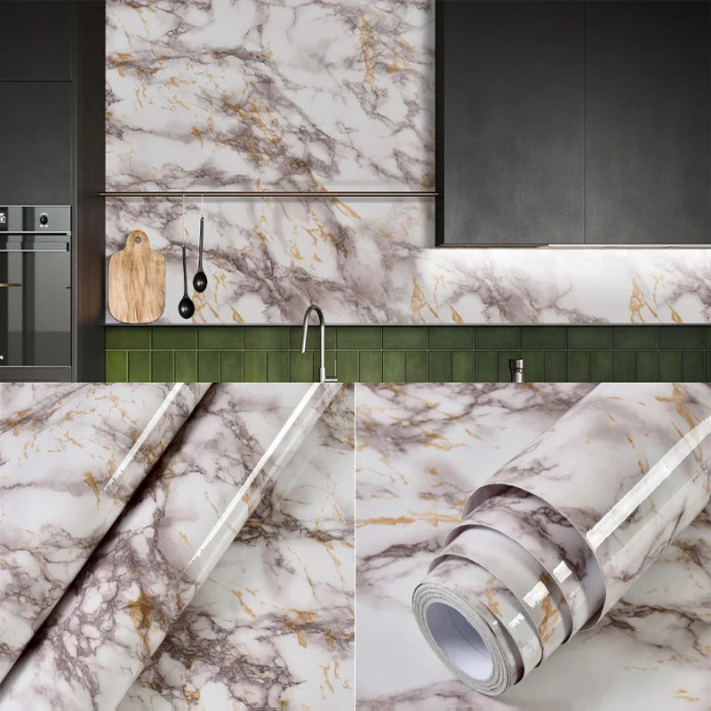 Waterproof Marble Wall Sticker Self-Adhesive PVC Wallpaper for Kitchen & Home Decor
