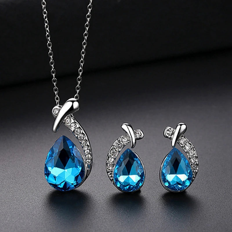 Elegant Silver Color Necklace and Earring Jewelry Set for Women Wedding