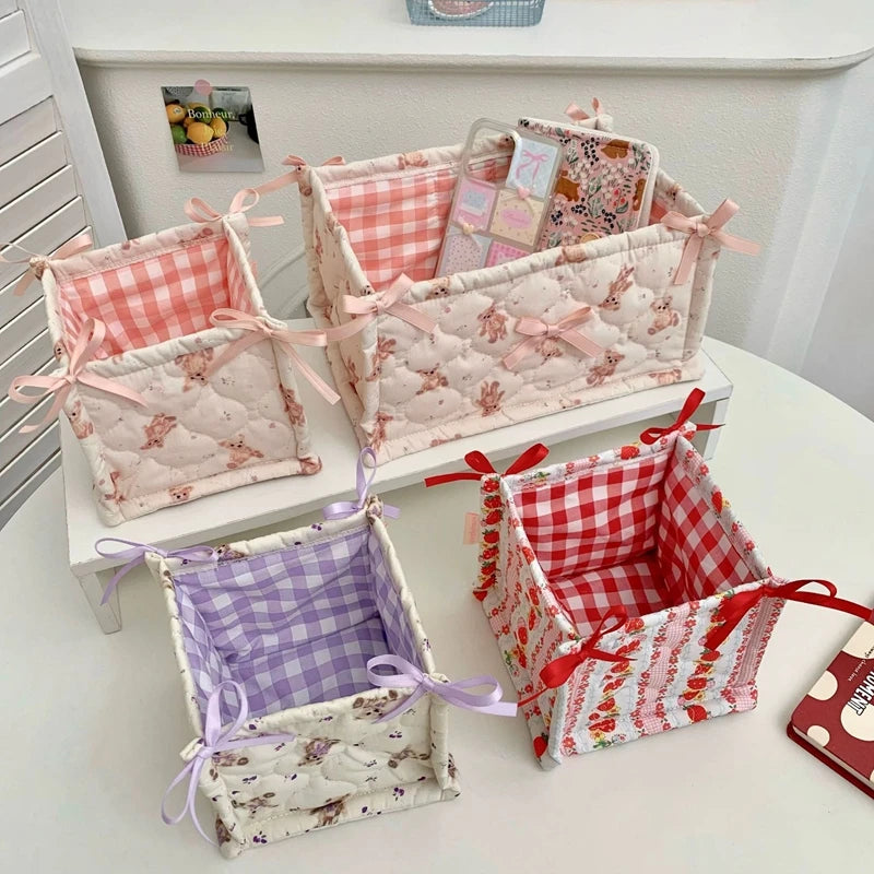 Square Lace Flower Storage Basket - Desktop Organizer and Home Decor