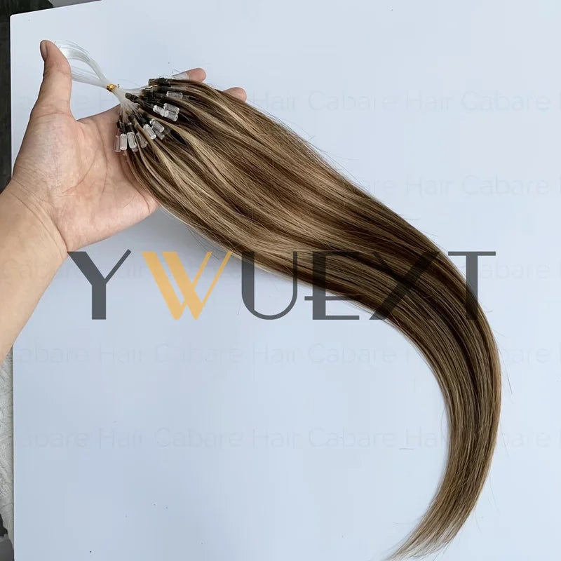 Micro Loop Hair Extensions 12-20 Inch Human Hair Beads Set for Women