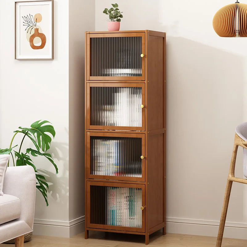 Multi-Layer Bookcase with Door - Living Room Display Storage Cabinet